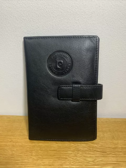 Pierre Cardin black leather passport cover / case travel wallet