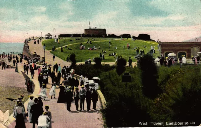 Eastbourne Sussex Postcard 1906 Wish Tower Edwardian Tourists Promenade Lawns 2