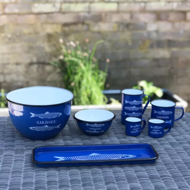 Blue Sardine Print Enamelware