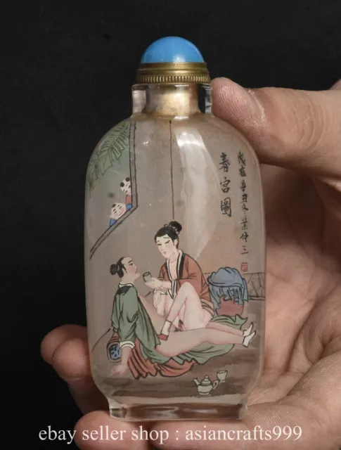 3.8" Seltene alte chinesische gemalte Entwürfe Mann Frauen machen Flasche