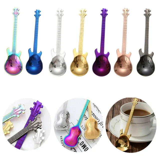 4PCS Fancy Stainless Steel Coffee Long Handle Spoon Tableware Guitar Shaped