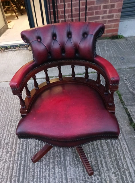 Oxblood Leather Chesterfield Captains Swivel Chair.