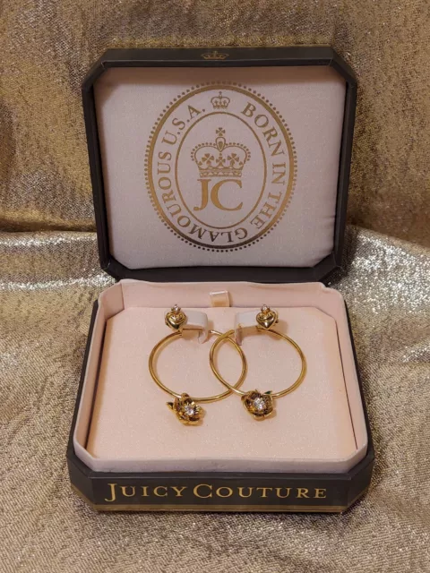 Juicy Couture Women's Hoop Earrings & Heart Studs Gold Tone, Dangle Flower, Box