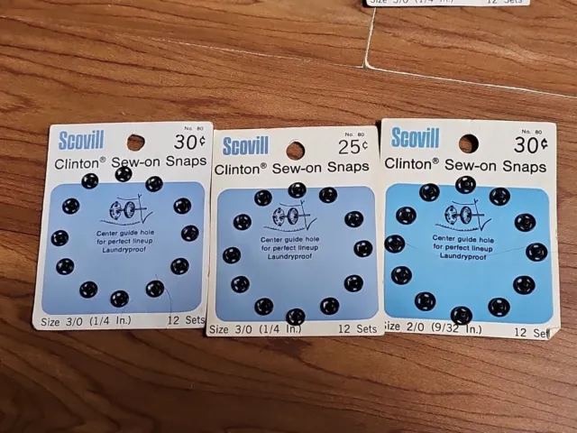 3 broches de costura Scovill Clinton, talla 3/0 (1/4 de pulgada), 12 cada juego, No. 80 latón