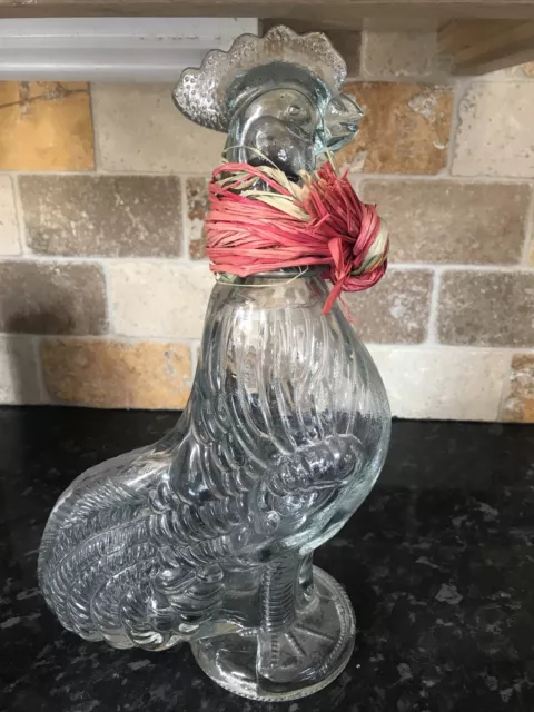 Vintage Clear Gas Cockerel Rooster Decanter Jar Decoration 12.5" Tall