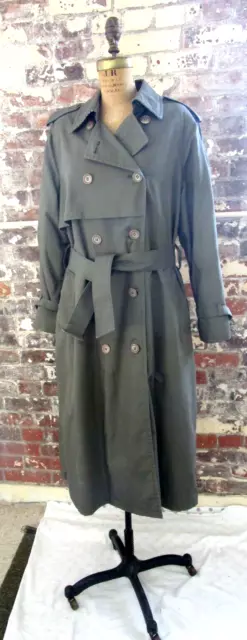 London Fog Women's Double Breasted Trench Coat Sage Green Zip Lining  14P