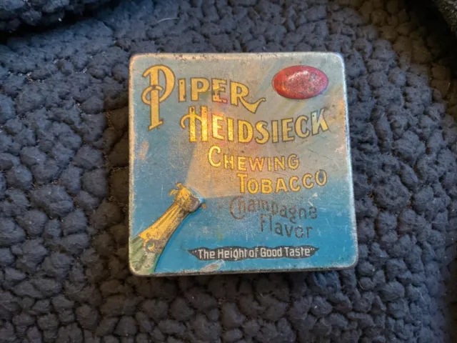 VINTAGE PIPER HEIDSIECK Chewing Tobacco Clam Fold Tin Champagne Flavor ...