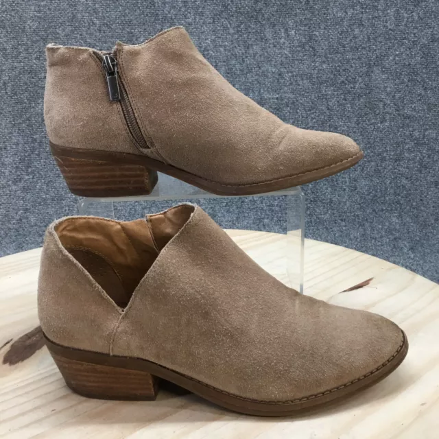 Lucky Brand Boots Womens 7.5 M Frankela Ankle Booties Brown Suede Zip Low Heels