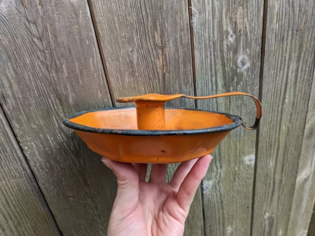 Retro Orange & Black Vintage Enamel Ware Candle Holder