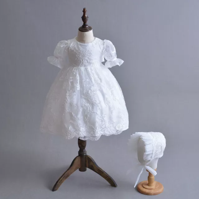 Wunderschönes Baby langes Spitze Taufkleid Kleinkind Stickerei schnurgebundenes Taufkleid