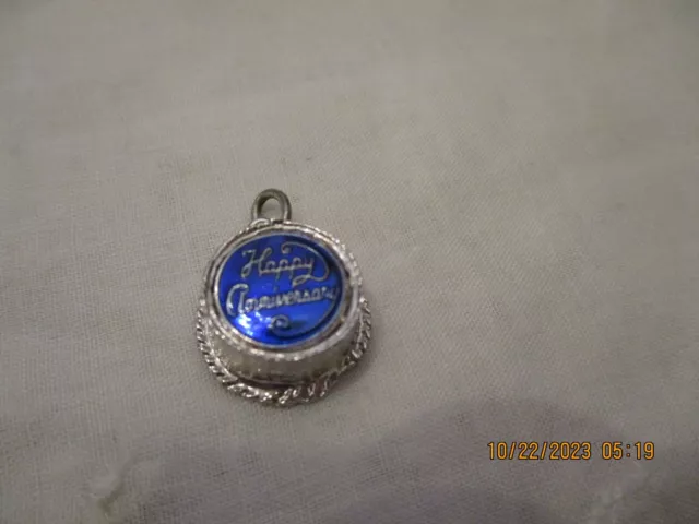 Vintage Sterling silver Blue enamel Happy Birthday cake charm.