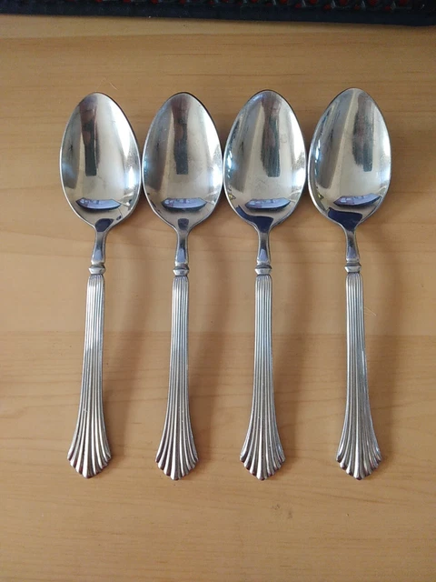 Set of 4 Rogers International Silver CASCADE Stainless Steel Dinner Spoons