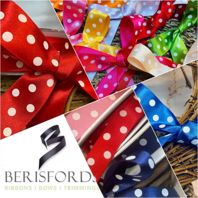 Berisfords Classic Polka Dot Spotty Double Satin Ribbon. Choice of Shade & Width