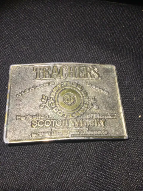 VINTAGE 1970s *TEACHER'S SCOTCH WHISKY* BOOZE ADVERTISEMENT BELT BUCKLE