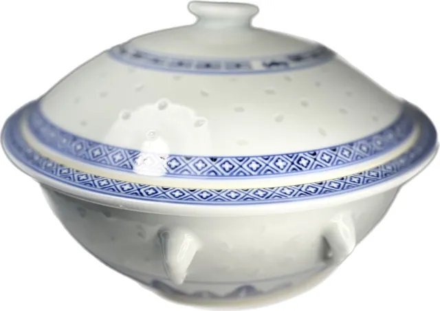 Vintage Tienshan Jingdezhen Rice Grain, Chinese Porcelain Covered Dish Exc. Cond