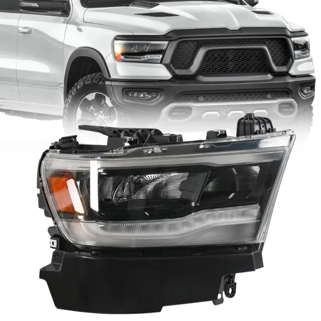 For 2019-2023 Dodge Ram 1500 Reflector LED Black Headlight Passenger Right Lamp