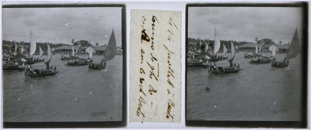 Vietnam.Indochine.Bentré.Bến Tre.Course Bateaux.Cochinchine.Vue stereo sur verre