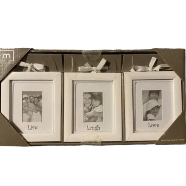 Mellannco Picture Frames White Set of 3 Sentimental Live Love Laugh 2"x3" w/ mat