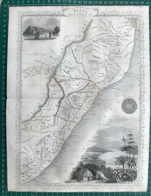 1851 Antique Map; Africa, Natal & Kaffraria (South Africa)- John Tallis / Rapkin
