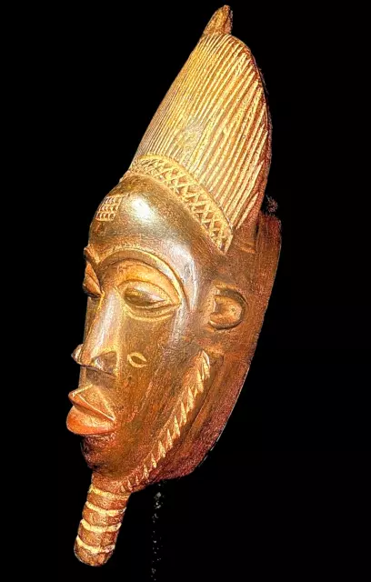 African Tribal Face Mask Wood Hand Carved Vintage Wall Hanging Guro-6615