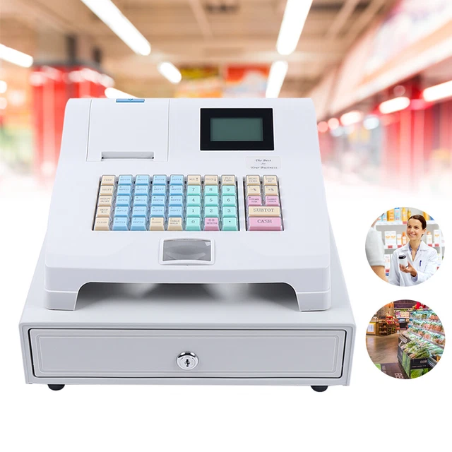 LED Electronic Cash Register 48 Keys POS System w/ Drawer For Supermarket Retail