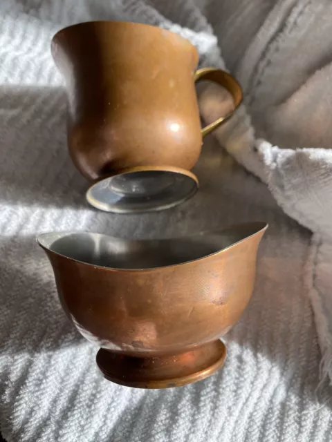 COPPER  SUGAR and CREAMER  Set. Vintage Tin Lined. BOHO/FARMHOUSE