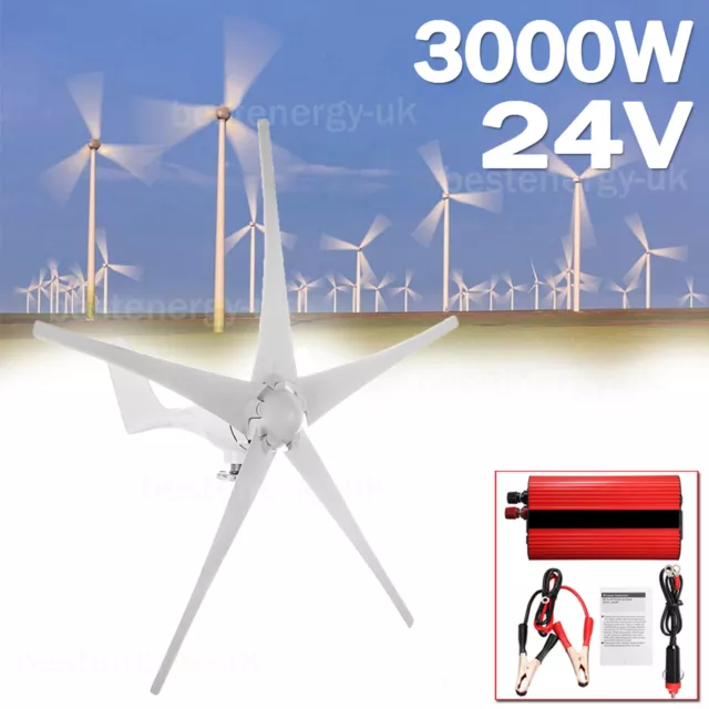 3000W 24V 5 Blades Wind Turbine MPPT Wind Generator W/ Hybrid Charge Controller