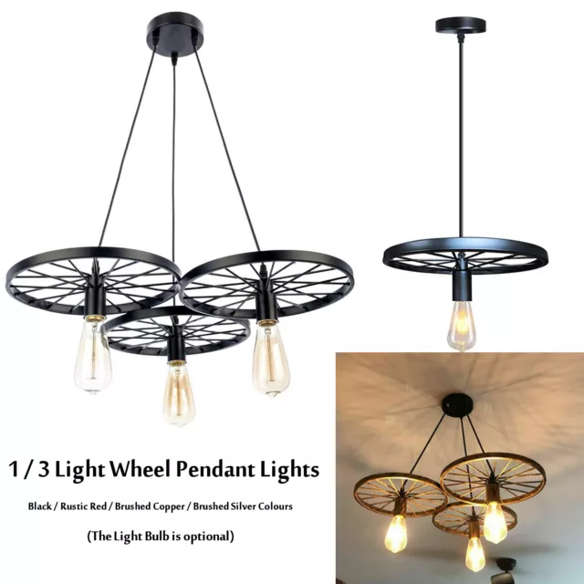 Vintage Industriel Plafonnier Pendentif Lumières Roue Clair Lustre LED Rétro Feu