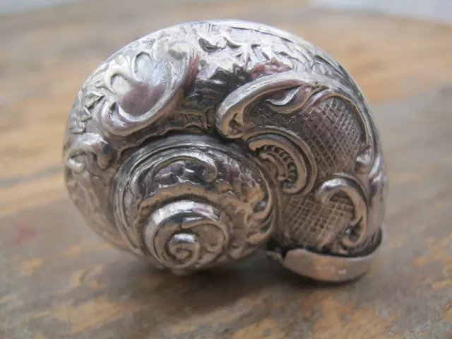 Pretty Birmingham Hallmarked Sterling Silver Nautilus Shell Conch Box Vesta Case