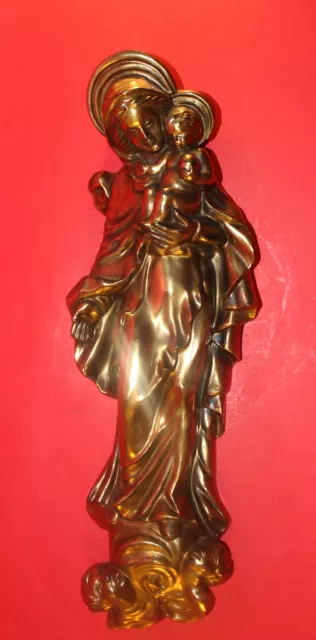 Heilige Madonna+Jesuskind - Mutter Maria+Kind+Putten - Wandskulptur Metallguss