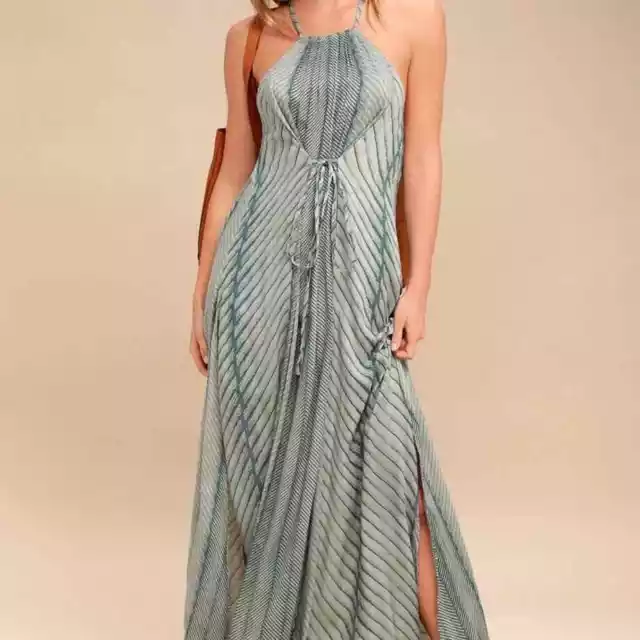 O’Neill Lenore Sage Green Print Maxi Dress Sz M Boho Beachy