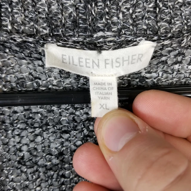 Eileen Fisher Damen-Cardiganpullover grau metallic offen vorne Leinenmischung XL 3