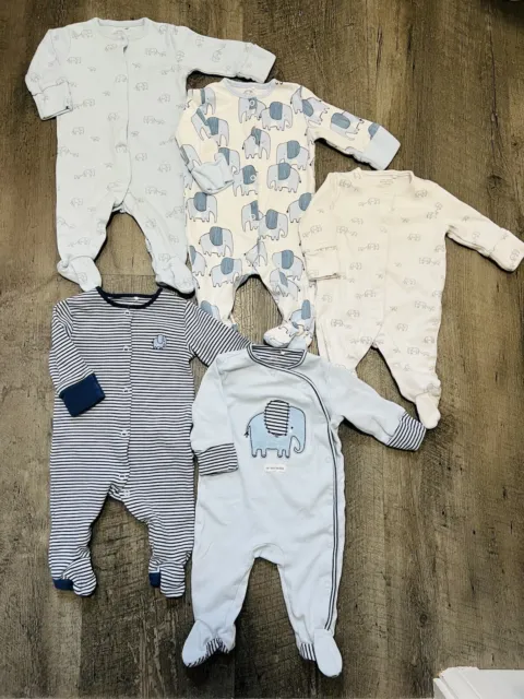 🐘 Baby Boy Girl 0-3 Months Bundle Sleepsuits Rompers Next Unisex Animal Print