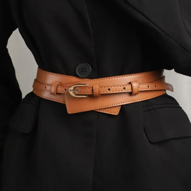 PU Leather Detachable Girdle Stylish Pin Buckle Wide Waistband Vintage Belt C5O6