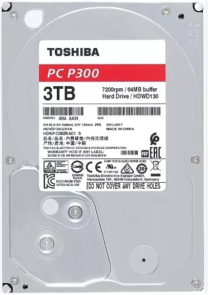 TOSHIBA 3TB 3.5" SATA III HDD 7200RPM 64mb Buffer PC P300