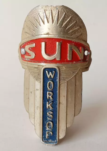 SUN bicycle head tube badge - Worksop. Art-Deco style, vintage.