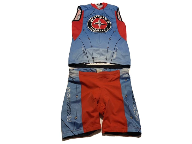 Schwinn Cycling Jersey Bib Top And Bottom Womens Size M Blue & Red Passed