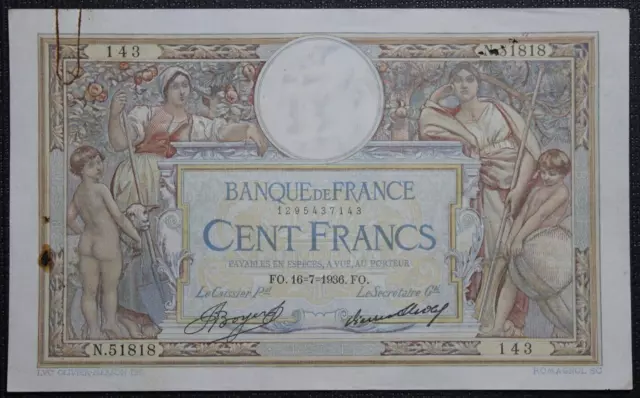 France - Francia - Billet de 100 Francs Luc Olivier Merson du 16/7/1936