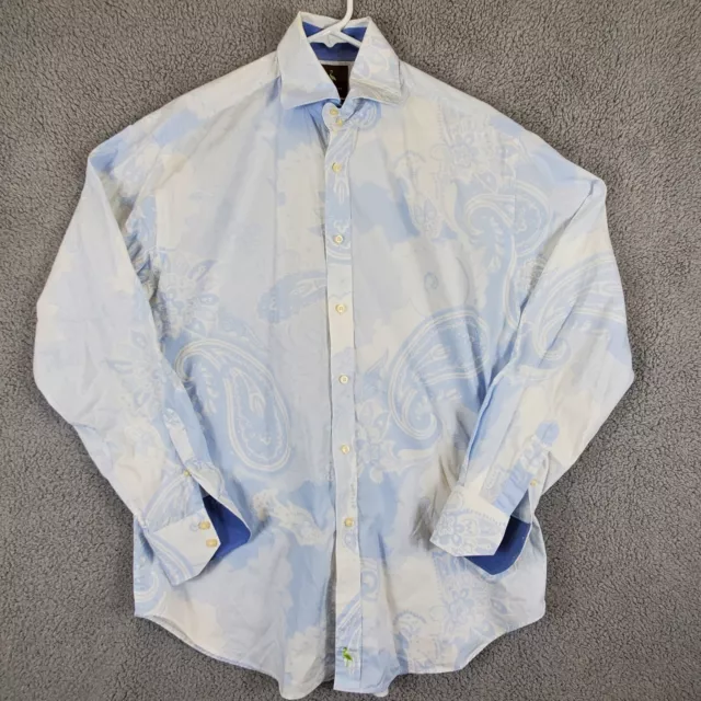 Tailorbyrd Mens Shirt L Blue White Floral Print Long Sleeve Button Down