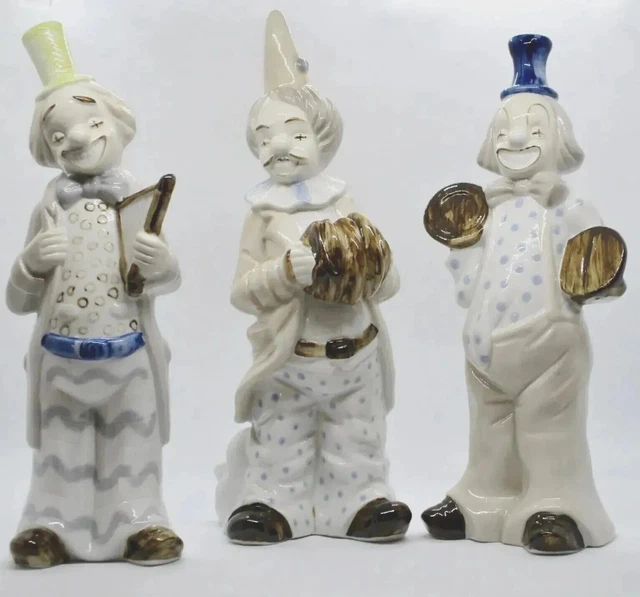 Set Of 3 Hand Painted Porcelain Ceramic Clowns In A Band Figurines VTG Taiwan