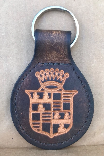 RARE Vtg CADILLAC Tooled Leather Car Key Fob Keychain Ducks Merlettes 1914 Style