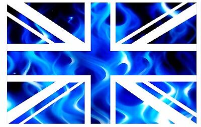 UK British Union Jack Flag With Electric Blue Flames Vinyl Car Sticker 110x70mm