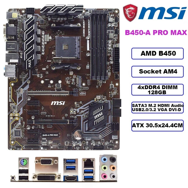 MSI B450A PRO MAX Motherboard AMD B450 Socket AM4 DDR4 128GB SATA3 M.2