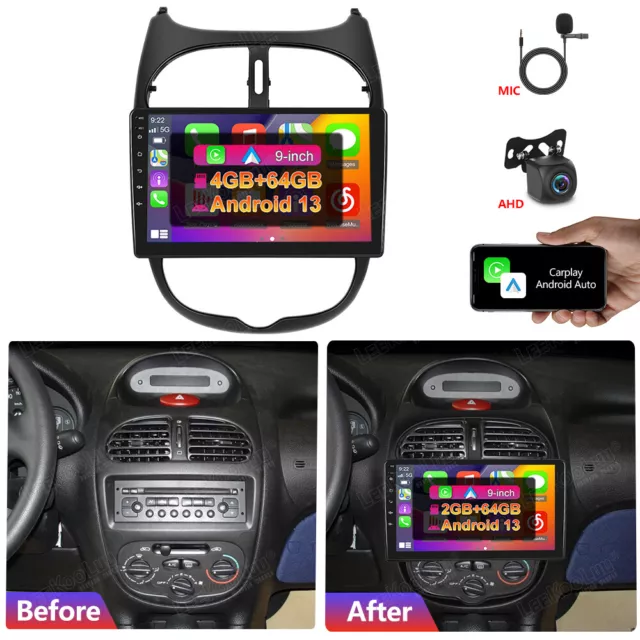 Für PEUGEOT 206 206CC 206SW 2001-2008 Carplay Autoradio 4G+64G Andriod 13 8-Kern