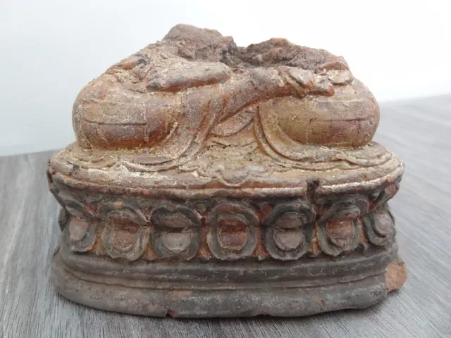Antique Tibetan Mongolian  Buddhist Hand Made Clay Statue Fragment Base