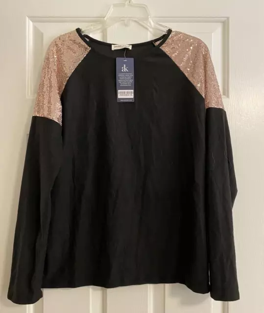 Anna-Kaci Womens Long Sleeve Size XL Black with Rose Sequence - NEW