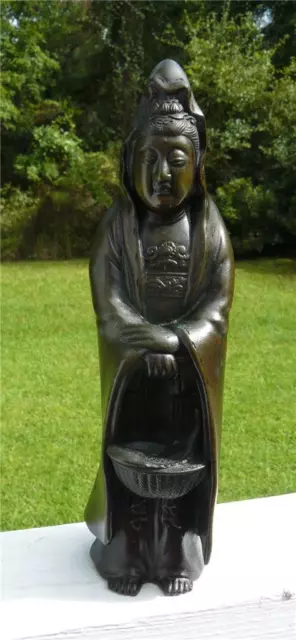 Early Antique Chinese Solid Bronze Statue Figurine Mercy Goddess Guanyin Buddha
