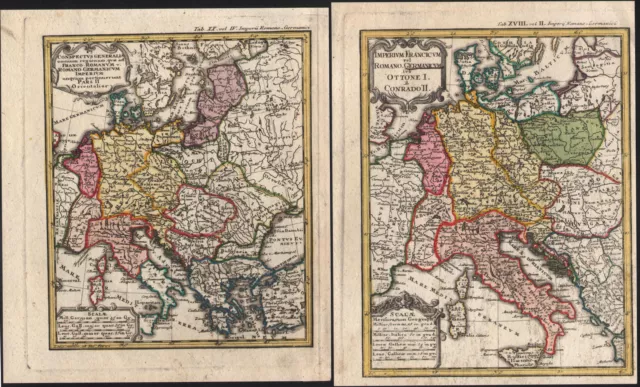 EUROPA zwei historische Landkarten handkolorierte Original-Kupferstiche 1746