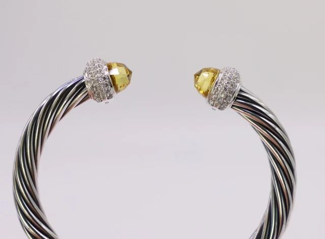 David Yurman Sterling Silver 7mm Cable Candy Lemon Citrine & Diamond Bracelet