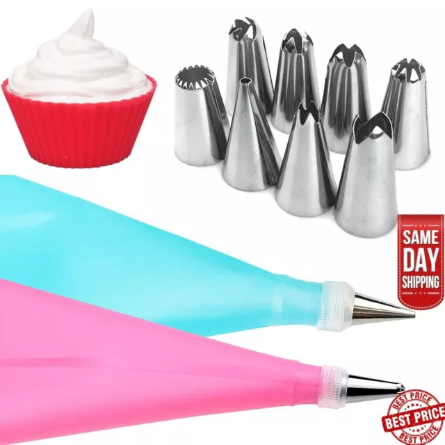 Silicone Icing Piping Cream Pastry Cake With Steel Nozzles 10 Piece Set Bake